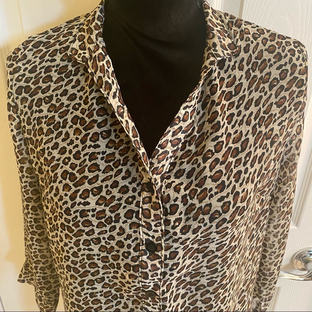 Semi-Sheer Leopard Cheetah Print Button Up Blouse - Picture 6 of 6